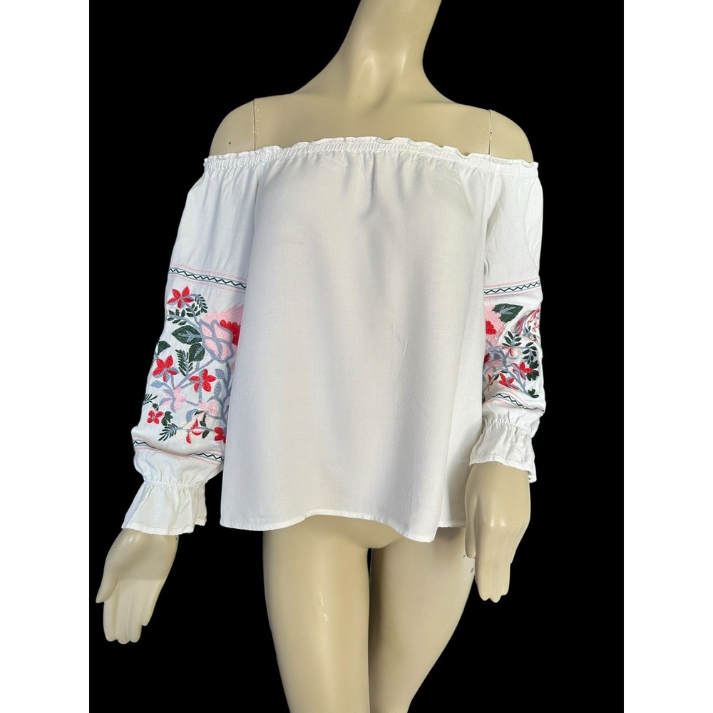 Sugar Lips Off Shoulder Embroidered Blouse Top Women's M Floral Prairie Boho